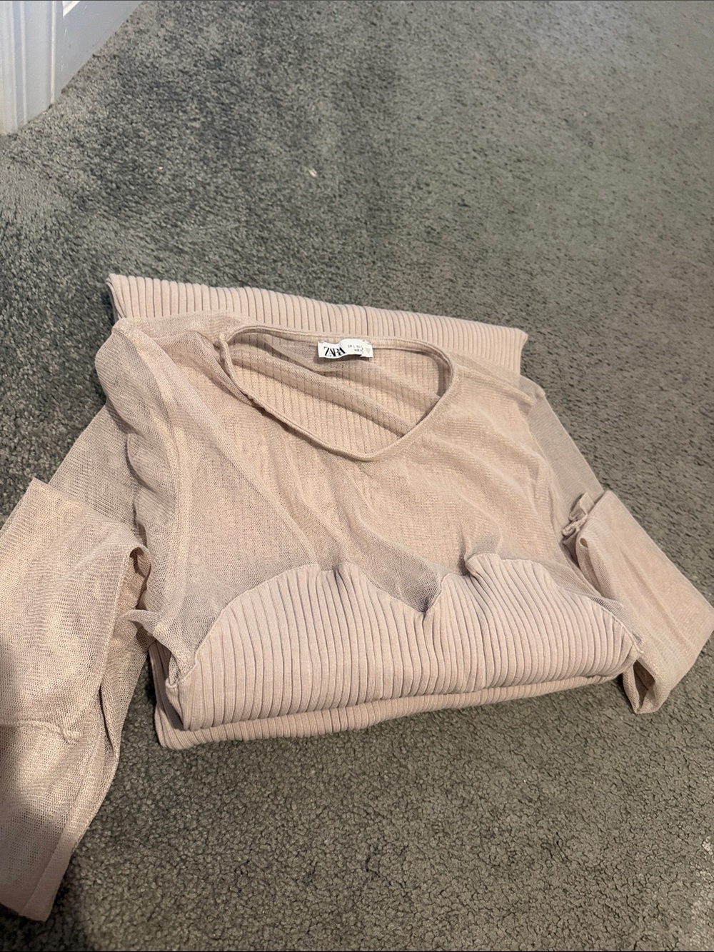 Zara Blush Sheer Layered Ribbed Top